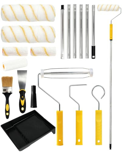 Lapluied 1.9M Malerset Farbroller mit Teleskopstange 17 Stück Farbroller mit Tank Farbroller Set 23cm&10cm Malerrolle Klein&Groß Paint Roller Farbwanne für Wände & Decken Büro Haus Schule