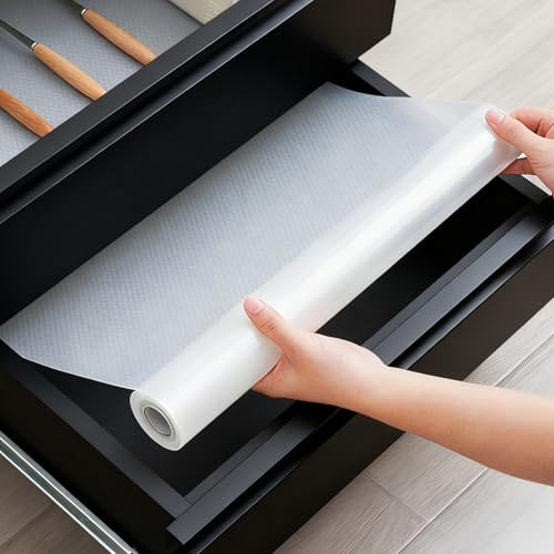 Lådmatta halkfri matta kök lådinsats 45 x 500 cm, vattentät lådmattor icke-klibbiga lådinlägg för hyllor skåp lådor kylskåp hem kontor, transparent