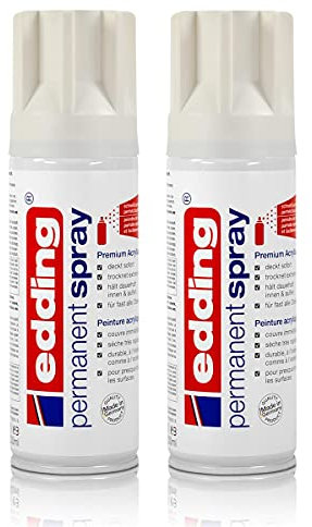 2x edding Permanent Spray verkehrsweiß 200 ml Premium Acryllack, RAL 9016