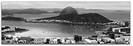 Leinwandfoto als Panorama SCHWARZ/WEISS 150x50cm Rio De Janeiro Zuckerhut Meer Boote Abendlicht