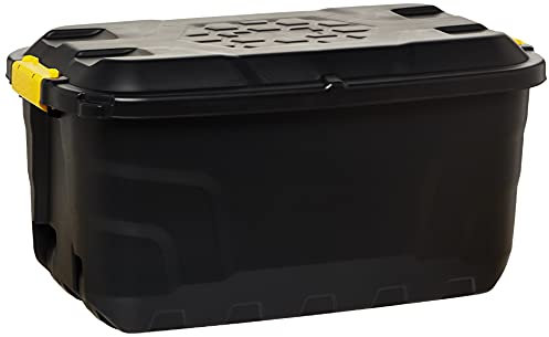 Strata Robuste Aufbewahrungsbox mit Rollen, 75 L, Schwarz, 77 x 42 x 40 cm