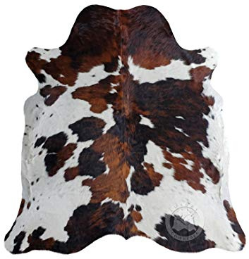 Sunshine Cowhides 100% Genuine Tricolor Cowhide Rug - Modern Style Animal Skin Rug & Floor Carpet for Living Room, Bedroom, Kitchen & More - Extra Large (6x7-8 Ft.)