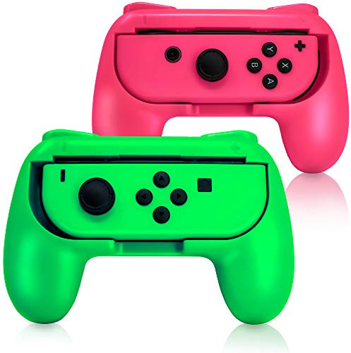 ADZ Joycon Grip x 2 Switch Comfort Grip Controller Accessories Compatible with Nintendo Switch (Pink Green Grips)