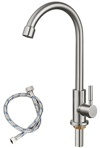 gotonovo Cold Water Only Kitchen Faucet 304 Stainless Steel,Curved Spout