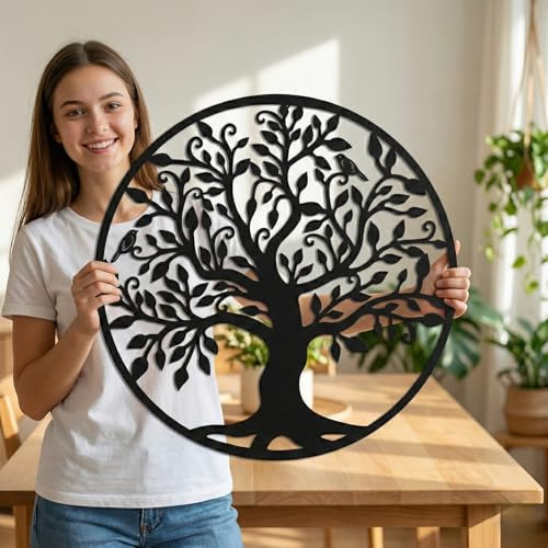 DEKADRON Decoración de pared de metal con el árbol de la vida, árbol genealógico para el hogar, la oficina, el dormitorio y la sala de estar (45x45cm)