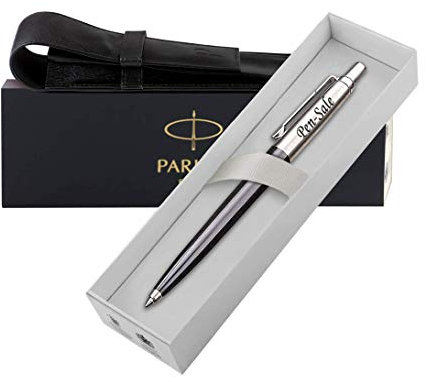 Personalised Engraved Parker Jotter Ballpoint/Fountain Pen/Set in a Leather Pouch, Personalised Gifts For Anniversary, Christmas - Enter Your Custom Text (Black)