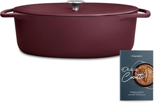 SPRINGLANE Cocotte avec couvercle, rôtissoire en fonte, cocotte induction (Rouge, Ovale, 33 cm, 6,5 L)