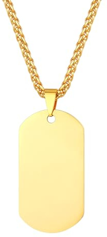 PROSTEEL Hundbricka för män halsband med kedja, kan anpassas text/foto, rostfritt stål (skicka presentask), Rostfritt stål Rostfritt stål Guld