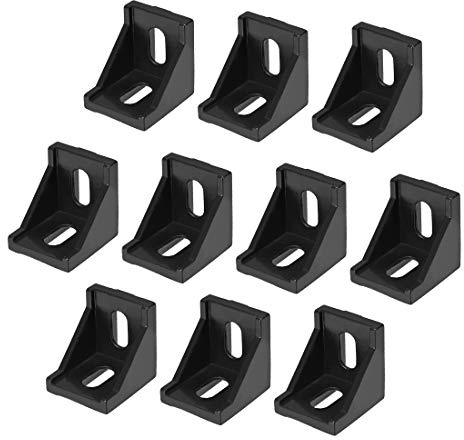 sourcing map Lot de 10 soufflets de support de coin intérieurs, 40 mm x 40 mm pour profil d'extrusion en aluminium série 4040 avec fente de 8 mm, noir