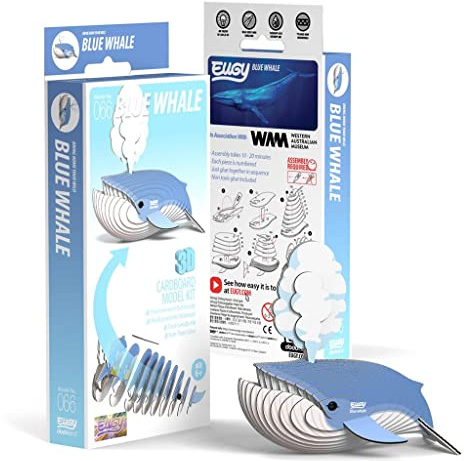 EUGY 650066 Blauwal, 3D Tier-Puzzle für Kinder und Erwachsene zum Zusammenbauen, DIY Tierfigur, Bastelset ab 6 Jahren