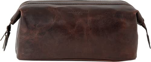 HOLZRICHTER Berlin - Kleine Kulturtasche aus Leder für Damen & Herren (No-5-1), Kulturbeutel 16x24x13cm, Echtleder Kosmetiktasche, Marone