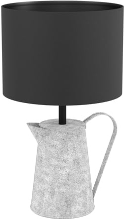 EGLO Tischlampe Kensal, 1 flammige Tischleuchte in Kannenform | Nachttischlampe aus Metall in Beton-Optik und Textil in Schwarz, Wohnzimmerlampe, Lampe mit Schalter, E27 Fassung