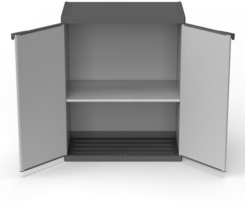 Mongardi: Armadietto in resina di PVC e PP, 2 Ante, 1 Ripiano, Facile da Montare, Modular System, Resistente, Adatto ad ambienti Interni ed Esterni, 68L x 40P x 85H cm, Grigio e Nero