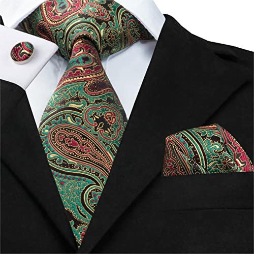 BAJIE Herren Krawatte Floral Herren Krawatte Set Silber Weiß Jacquard Seidenkrawatte Einstecktuch Manschettenknöpfe 8,5 cm Klassische Krawatten Für Männer Corbatas