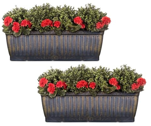 SG Traders 2 x Plastic Floral Fluted Garden Trough Long Window Box Planter Flower Box Plastic Vegetable Planters Pot Herb Planter for Windowsill Patio Garden Home Decor Flower Bed 79cm