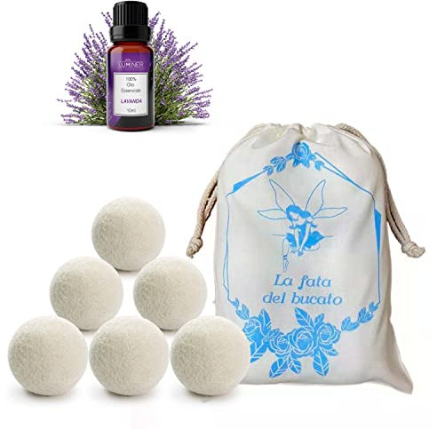 Boules de séchage en laine, 6 boules de séchage anti-froissage et attrape-cheveux à l'huile essentielle de lavande, boules de séchage en laine au parfum de lessive LUMINER