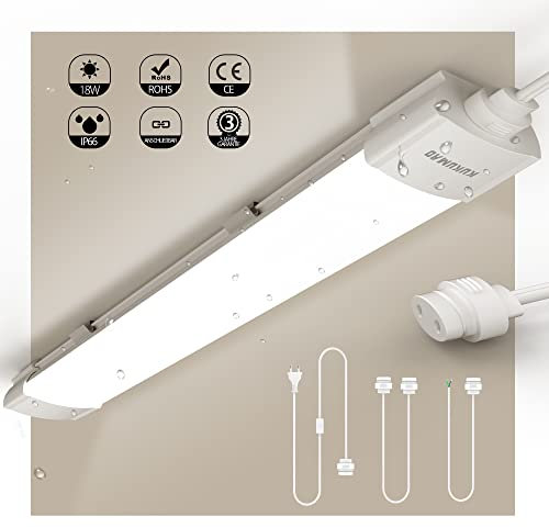 LED Feuchtraumleuchte 18W mit Stecker, Deckenleuchte Bad 4000K Neutralweiß Röhre 60cm helle Decken lampe Wasserfest IP66 Leuchte für Garage Keller Werkstatt Warenhaus Badezimmer Küche