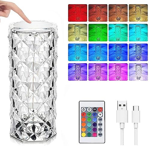 Sunshine smile LED Kristall Tischlampe,Kristall Diamant Tischlampe,2000mAH 16 Farben Touching Control Rose Crystal Lampe,Nachttischlampe Farbwechsel Nachtlicht für Schlafzimmer