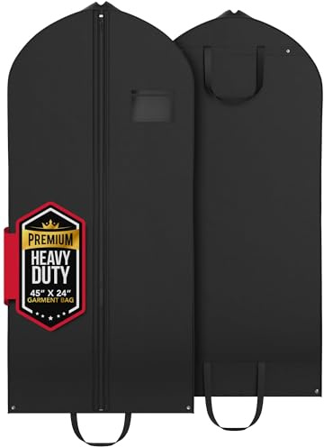 Heavy Duty Travel Garment Bag for Hanging Clothes, Suits, Dresses, Fur Coats & Dress Shirts - Suit Bag for Men - Storage Dress Bags for Women - Carry Handle Garment Bags for Travel 24x45