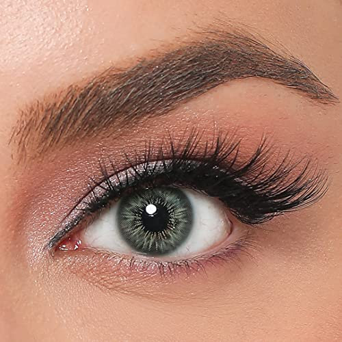 LA' BELLA farbige Kontaktlinsen GREEN (Dioptrien -0.00) – PREMIUM SERIE, stark deckende Monatslinsen für 3 Monate, marmorierte Dunkel-Grüne Farblinsen, perfekt für dunkle Augen