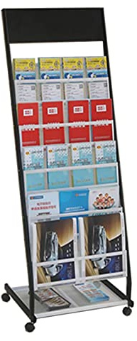 CMYUN Zeitungsständer 52 Hohe Zeitschriftenständerhalter für Regale, 5 Taschen Beweglicher Bodenständer Prospektständer Stehend, für Büro Hotel Home Wohnzimmer (Color : Black)