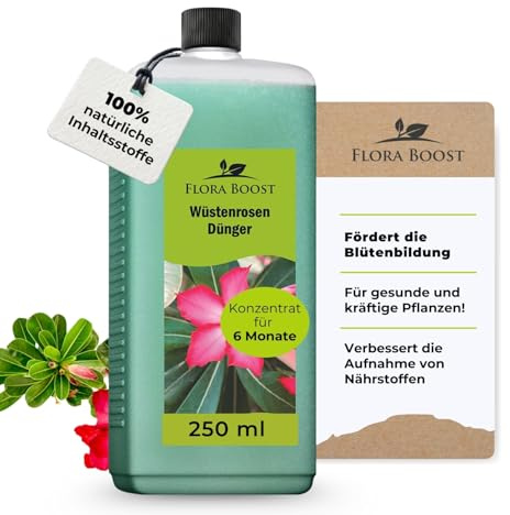 Konfitee Wüstenrosen Dünger Flora Boost 250ml I Für bis zu 50L Gießwasser I Langzeit Blumendünger für Rosen I Flüssiger Blatt- & Wurzeldünger I 100% natürlicher Pflanzendünger