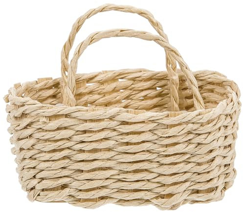 ULTECHNOVO Dollhouse Shopping Basket Mini Flower Basket Pretend Play Dollhouse Toy Miniature Woven Crafts Farmhouse s Miniature with Handles Mini Toy Model Wicker Rattan