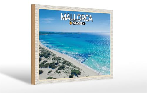 FEMER Cartel de madera de viaje 30 x 20 cm Mallorca España Platja Es Trenc Sea Wooden Sign