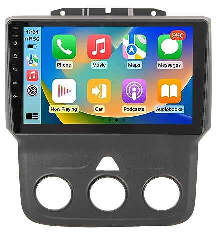 Estéreo de Coche de Doble DIN de 9 Pulgadas, 2+32 GB Android 12, CarPlay Inalámbrico y Android Auto, Radio de Coche con GPS, BT, para Dodge Ram 1500 2500 3500 2013-2018