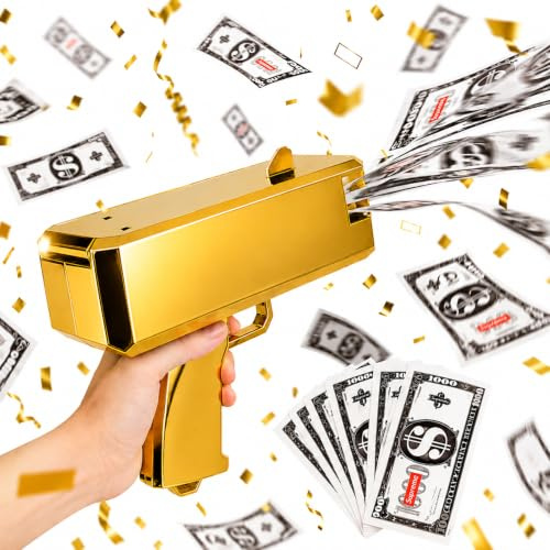 Silkwish Geld Pistole Shooter mit 100 Fake Geld - Geldpistole für Filme, Filmrequisitenpistole, damit es regnet - Spaßiges Geldpistole Partyspiel für Karneval, Weihnachten, Hochzeit, Geburtstag