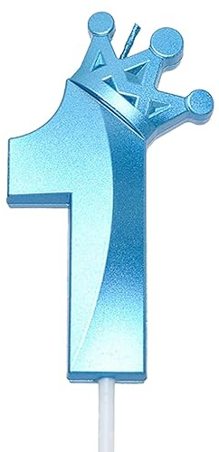 Blue Number 1 Birthday Cake Candle, 3D Shape Crown Birthday Number Candle, 1st ​Birthday Party Blue Theme Cake Topper Decorations (Blue 1)