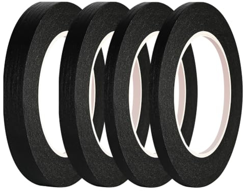 HugeDE 4 Rolls 5mm 8mm 12mm Masking Paper Tape Fine Line Tapes Adhesive Painter Tape Thin Colored Tape Automotive Masking Tape for DIY Car Black