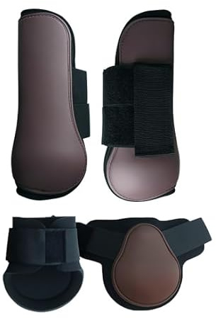 Merauno® Gamaschen Pferde 4er Set Gamaschen Paar für vorne hinter Hartschale und Klettverschluss für Damen& Herren PU Robust Elastisch Tendon Boots Classic (L, Braun)