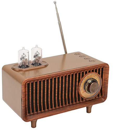 Altavoz BT retro, con luz LED, tubo de vacío, para PC portátil (color madera)