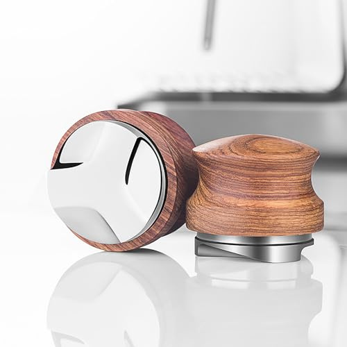 Joyeee 53mm Premium Barista Coffee Tamper, Durable 304 Stainless Steel Base, Adjustable Depth 53mm Coffee Distributor, Durable Pear Wood Handle