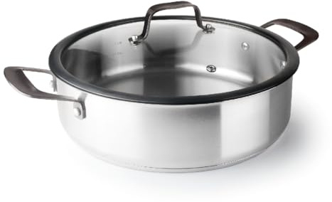 Lacor 47128 - Cacerola Baja con Tapa Origin, Acero inoxidable 18/10 | En acero inox 18/10, para guisos y cocciones uniformes; apto para inducción y horno, apto para lavavajillas, de gran utilidad