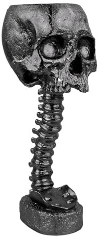 Asixxsix Totenkopf-Übertopf, Handbemalter Skelett-Blumentopf aus Harz, Ideal für Sukkulenten, Kakteen und Pflanzen bei Schwachem Licht, 29,5 cm Hoch, mit Ständer, für Hausgarten (Black)