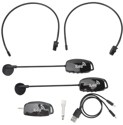 Ausla Casque de Microphone sans Fil, Système de Micro à Double Casque 2,4 G avec Réduction du Bruit, Rechargeable, pour Scène D'enseignant