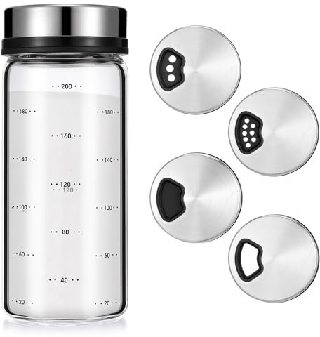 Gjinxi Salt Pepper Shakers with Adjustable Pour Holes, Clear Glass Seasoning Shakers, Seasoning Shakers Moisture Resistant Seasoning Shakers, Spice Dispenser for Seasoning, Picnics (200ml)