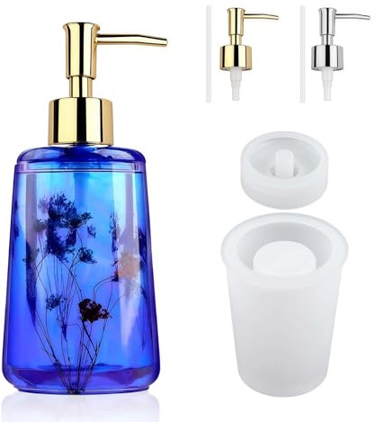 WIKIMO Silikonformen Gießformen Epoxidharz Formen für Seifenspender Mit Pumpe und Strohhalm, Resin Formen Set für DIY Badezimmer (Zylinderform)