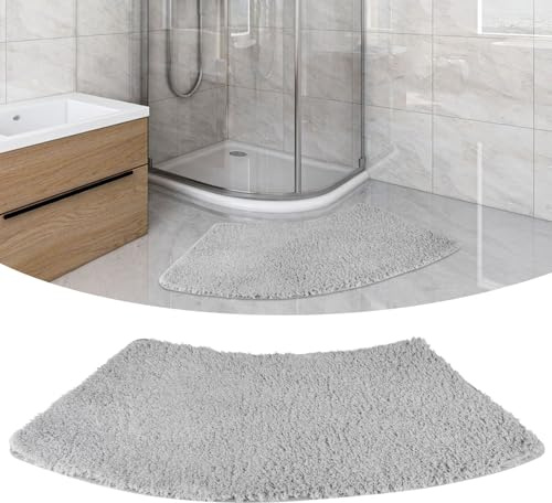 RUCUDIM Fan-shaped Curved Bath Mat, Bath Mats Non Slip Bathroom Mats, Shaggy Sector Corner Shower Mat, Semi-Circular Bath Mat,