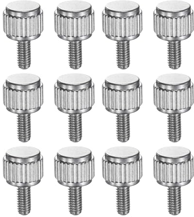 sourcing map Rändelschrauben, M2,5 x 6 mm, Edelstahl, Verriegelungsschrauben, runder Flachkopf, Knaufschrauben für Schieblehre, Messwerkzeug, Zubehör, Silber, 12 Stück