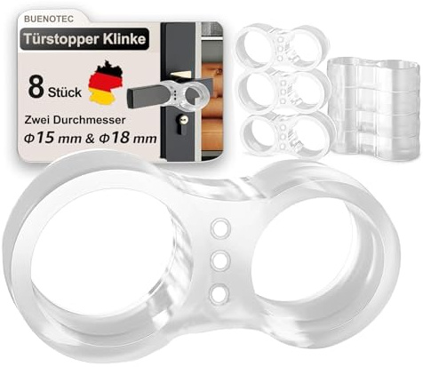 Tope Puerta Manilla, Topes para Puertas Set de 8, Tope de Puerta de PVC | Door Stopper Transparente, Protector Puerta Casa Flexible para Amortiguar Paredes y Detener Daños en la Pared, Ø15 y 18mm
