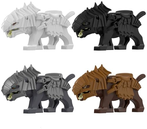 DrmBeyd Minifiguren Wolf Bausteine Set, 4 Mittelalterliches Wolfsreittier Modell für Minifiguren, Kompatibel mit Major Brand Wolf, Geschenk für Filmfans