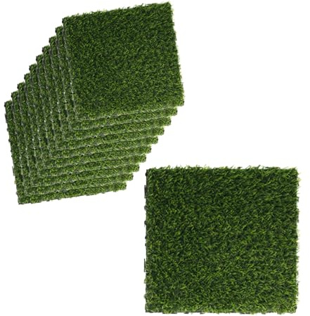 10 Piezas Baldosas de Césped Artificial para Jardín, 30 x 30 cm, Baldosas Con Hierba Sintética, Color Verde, Pavimento Encajable, Total 0,9 m², Recortable