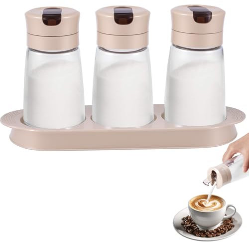Miawtro 3 Stück Zuckerspender Glas, 250ml Speiseölflasche Mit Automatischem Klappausguss, Süßstoffspender Zuckerstreuer Mit Abdichtendem Gummiring, Geeignet Zur Aufbewahrung Von Zucker, Salz, Öl（grau）