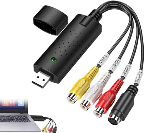 Convertitore VHS a digitale, scheda di acquisizione video, convertitore video e audio USB, scansione audio-video, convertitore VHS a USB per PC, video, DVD, Windows XP 10/8/7 Convertitore.