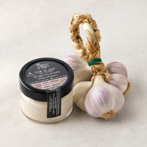 Fior di sale di Trapani (Sicilia) | Fior di Sale integrale Marino | Fior di Sale Aromatizzato | 120g (Aglio Rosso di nubia)