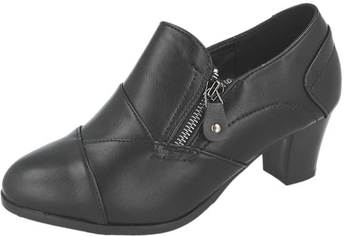 Cushion Walk Women's Faux Leather Standard Or Wide Fit (EEE) Low Block Heel Ankle Boots Shoes (Black, UK Footwear Size System, Adult, Women, Numeric, Medium, 8)