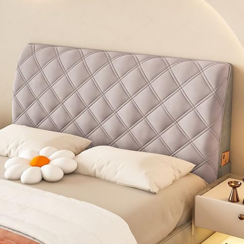UHVUJDUI Bett Kopfteil Hussen Bett Kopfteil Bezug/Überzug Stretch Dehnbare Kopfteilbezug 180/160/200cm Weicher Elastisch Samtstoff Kopfteil Schonbezug Protektor Mit Polster(Light Gray,145-155cm)